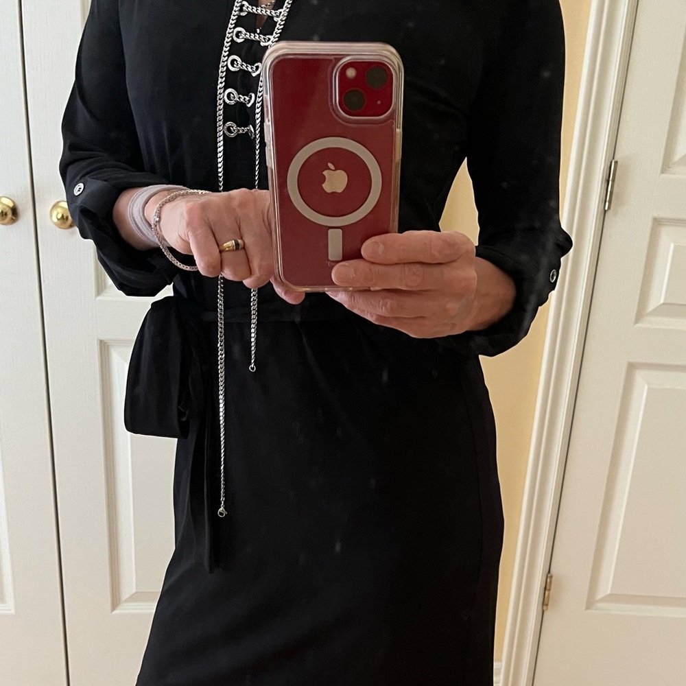 Michael Kors Classic Black Women's Belted Shirt Dress - with a chain detail